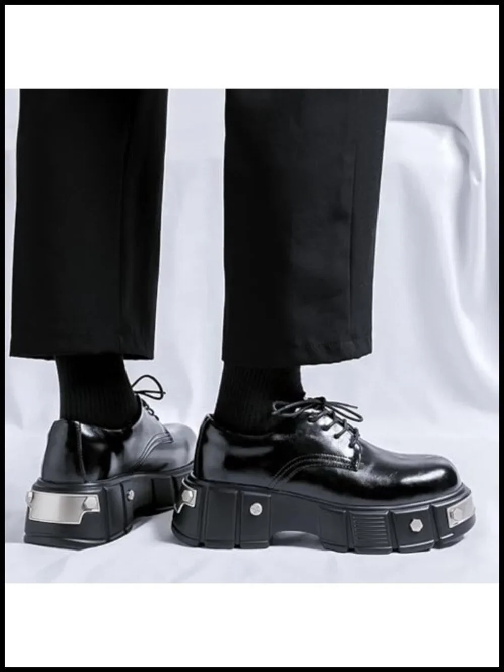 Faux Leather Platform Oxfords Motorcycle Shoes Men's Goth Punk Lace-Up